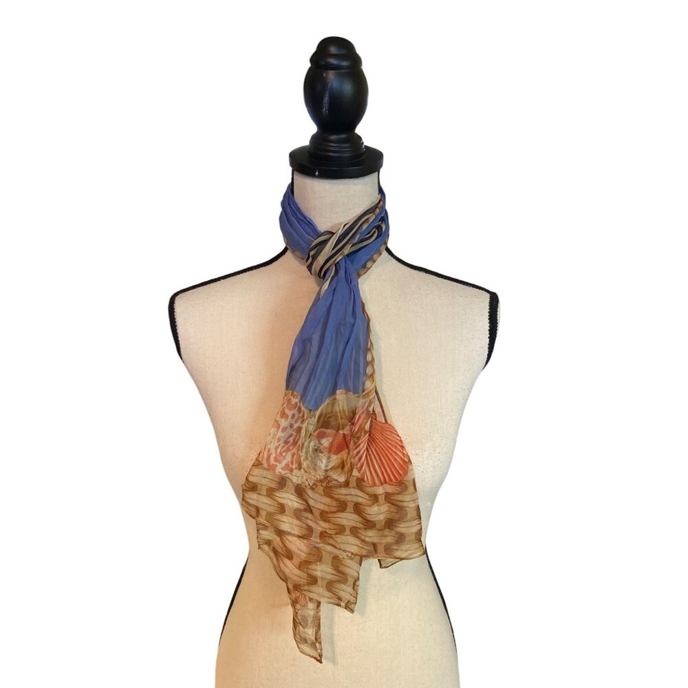 Womens Rectangle Nautical Sheer Scarf Seashell Stripe Lightweight Beach